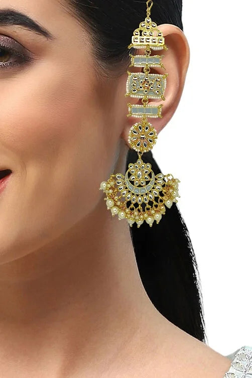 Grey Kundan Long Earrings